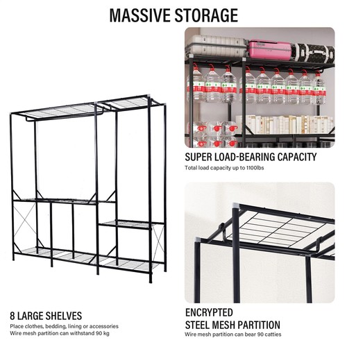 66" Portable Clothes Storage Closet Organizer Wardrobe Rack Shelf Dustproof Home - Picture 12 of 14
