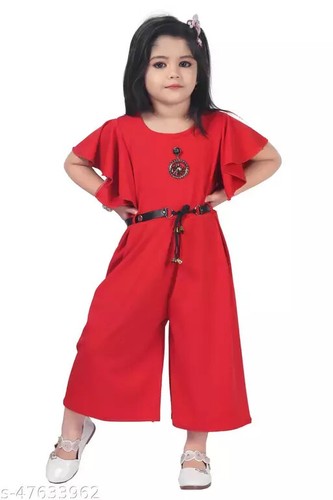 Kids/Girls Red Polycotton Pack of 1 Jumpsuits Romper Partywear Pants Trousers - Picture 9 of 10
