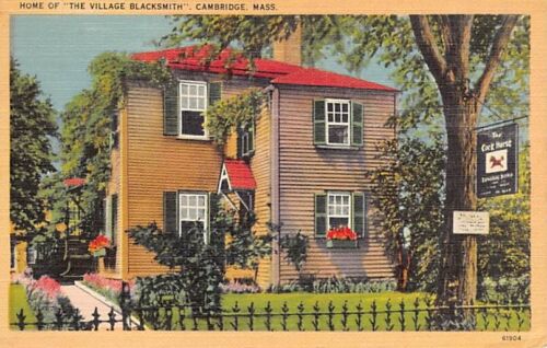 Postcard MA: Home of Village Blacksmith, Cambridge, Massachusetts Linen 1947 - 第 1/2 張圖片