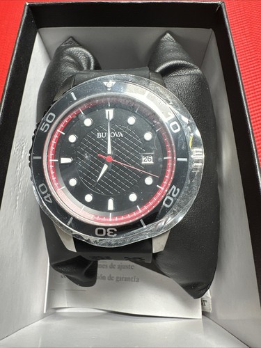 BULOVA Diver 100M Water Resistant Black Silicone Strap Sports Analog Mens Watch - Picture 2 of 8