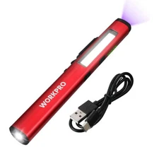 WORKPRO 450lumen USB Rechargable LED Flashlight Clip Light Penlight Pocket Light