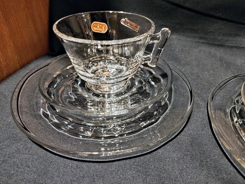 Fostoria RALEIGH Cups Saucers Sugar Creamer Dessert Plates Glass Tea Set for 4 - Picture 8 of 18