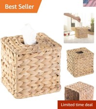 Brown Square Tissue Box Cover in Durable Water Hyacinth Wicker Material