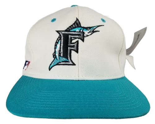 NWT Vintage Sports Specialties Florida Marlins White / Teal Snapback Hat Cap 90s - Picture 2 of 16