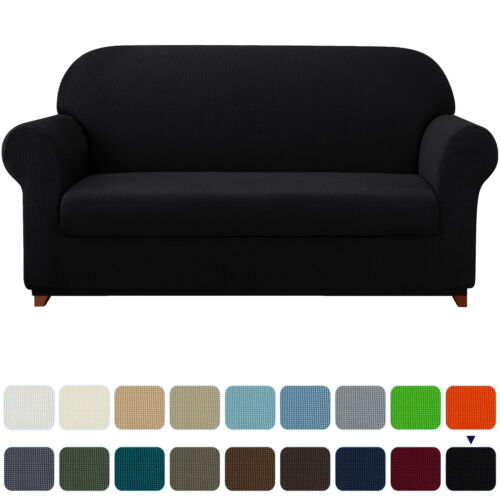2-Piece Textured Grid Slipcover Sofa Cover, Black