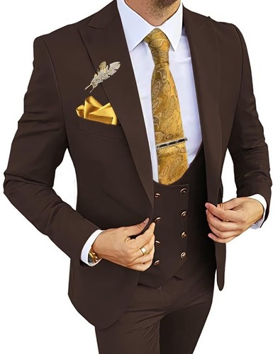 Formal Men 3 Piece Wedding Suits Wedding Suit Costume (Blazer+Pants+Vest) - Picture 17 of 141