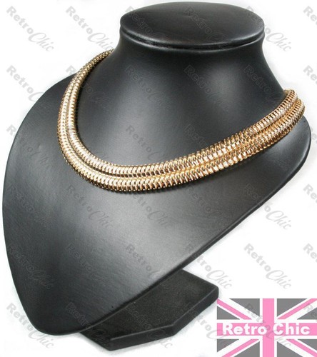 BREITE Fischgrat KRAGEN HALSKETTE Bling SCHLANGENKETTE 18K vergoldet SLINKY Choker - Bild 4 von 6