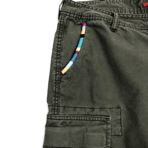 Hand Embroidered Cargo Shorts Owl on Pocket Boho OOAK Handmade Size 7 - Picture 5 of 9