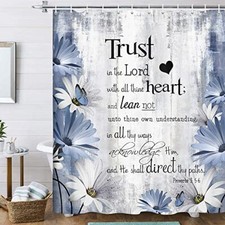 Rustic Farmhouse Shower Curtain Bible Verse Inspirational Shower 69"X70" Blue