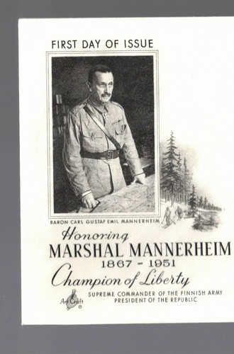 USA FDC MARSHAL MANNERHEIM 1867 - 1951 8 CENT FIRST DAY ISSUE - Picture 2 of 5