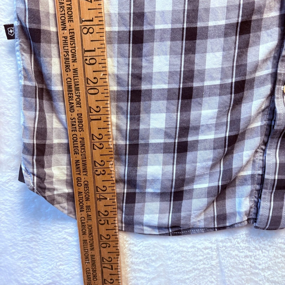 Camisa masculina Victorinox cinza média xadrez botão para baixo ajuste sob medida manga longa - Imagem 4 de 4