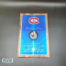 Patrick Roy Plaque Award Puck Game Used 1993 Montreal Canadiens Signed AS-03202