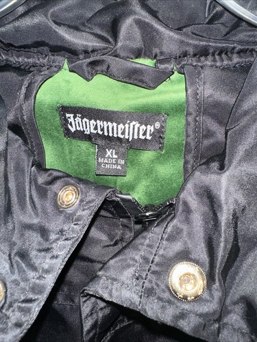 Jagermeister Coat Mens XL Snap Black Embossed Stag-Cross Logo Parka Velvet Lined - Picture 2 of 16