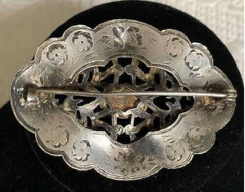 STERLING ANTIQUE 1920/30S LGE HANDMADE CORAL OVAL BROOCH W/C CLASP - Picture 6 of 12