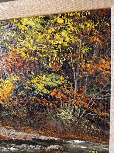 Ann Klaus Oil Painting Autumn Forest Stream Western New York Artist 1933-1991 - Picture 3 of 12