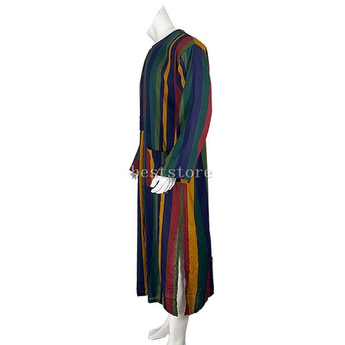 Men's Muslim Clothing Long Sleeve Islamic Saudi Arab Kaftan Robe Striped Cotton - Picture 20 of 33