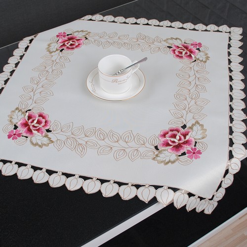 White Vintage Embroidered Christmas Tablecloth Square Round Table Topper Wedding - Picture 31 of 58