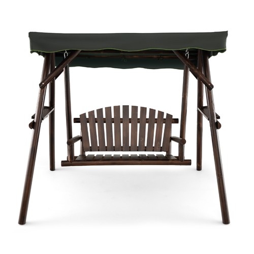 2-Person Wooden Garden Swing Chair A-frame Swing Bench Chair w/Adjustable Canopy - Picture 10 of 10