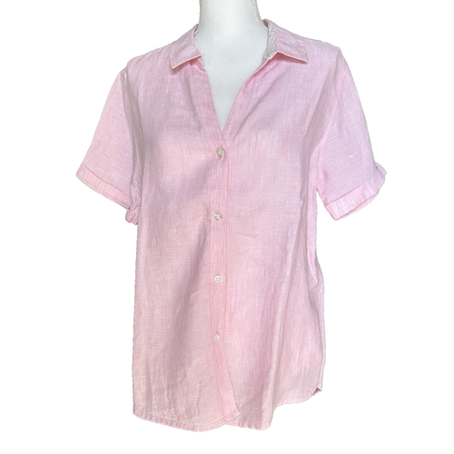 Tommy Bahama Costalina Linen Camp Shirt Size L Pink Women’s Button Down