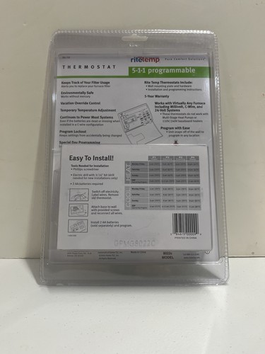 RiteTemp 8022c Programmable Thermostat - White (781-733) - Picture 2 of 2