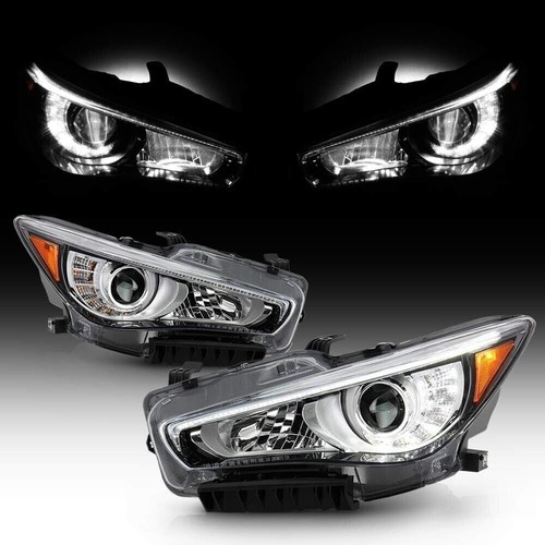 For 2014-2022 Infiniti Q50 LED DRL Projector Headlights Pair Left & Right No AFS - Picture 2 of 8