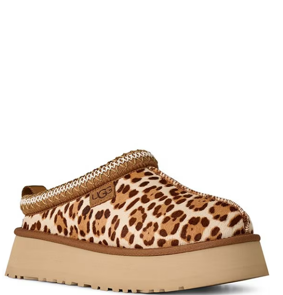 UGG Tazz Plains Leopard Cow Hair Platform Clog Slippers, Felicity Leopard Jasmin