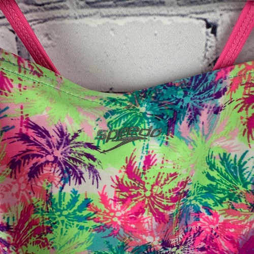 Speedo Girls Swimsuit Pink Palm Trees Size Medium - Picture 5 of 6
