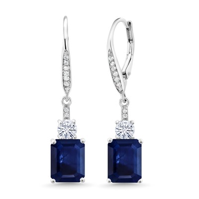 925 Sterling Silver Sapphire White Moissanite from Charles & Colvard and White