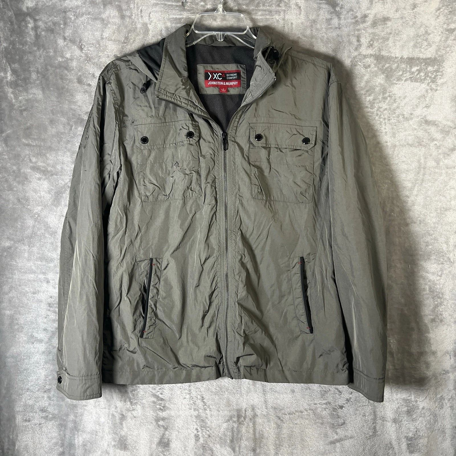Johnston & Murphy XC4 Windbreaker Hoodie Mens Gray Full Zip Reflective Size L