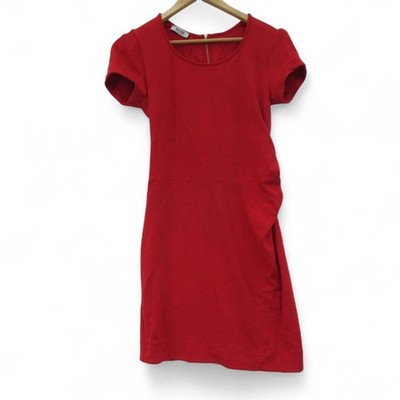 Moschino Cheap & Chic Dress UK 10 Red Midi Short Sleeve Rayon Blend - Preloved