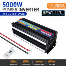 5000W Heavy Duty Power Inverter 24V to 110V AC 10000W Peak LCD Display Remote