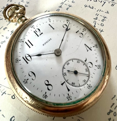 Vintage Working REGINA 15 JEWEL 52mm POCKET WATCH GOLD PLATE Omega Red Deer Alta - Picture 7 of 16