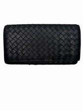 Bottega Veneta Men  s Black Intrecciato Leather Large Flap Wallet Italy