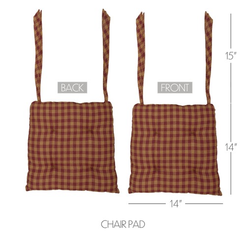 VHC Brands Primitive 14 in Chair Pad Red Burgundy Check Tie Kitchen Table Decor - Picture 3 of 6