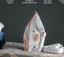 GEEPAS Steam Iron White/Rose Gold Ceramic Soleplate Cordless Adjustable Steam