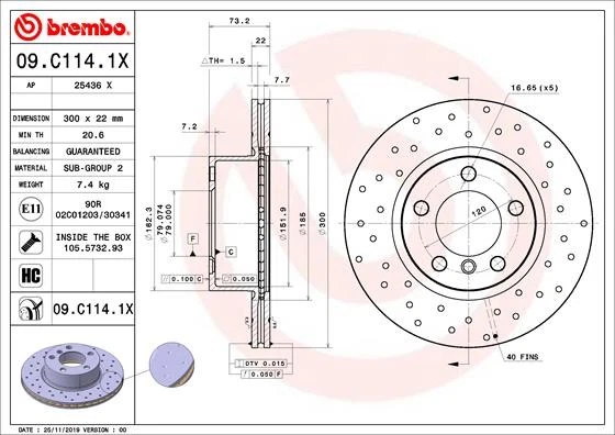 2x BRAKE DISC 09.C114.1X FOR BMW B38 B15 C 1.5L 3cyl 3 SERIESN20 B20 D 2.0L - Image 2 of 4