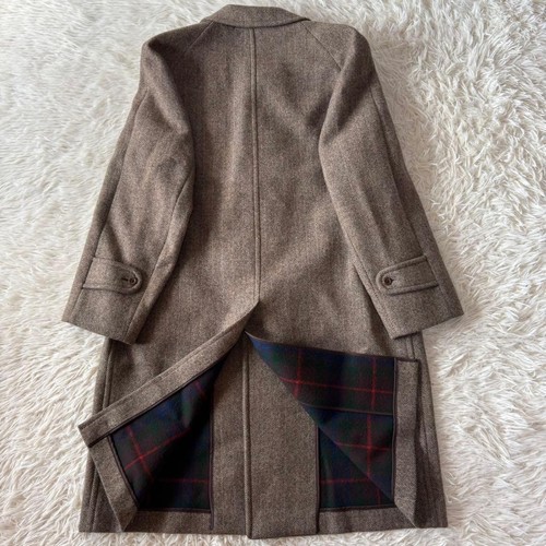 Aquascutum Scottish Tweed Herringbone Long Coat Brown Wool England Vintage F/S - Picture 7 of 12