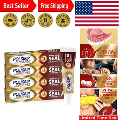 Flavor-Free Poligrip Power Max Denture Adhesive Cream - Strong Hold, 2.2 oz Each