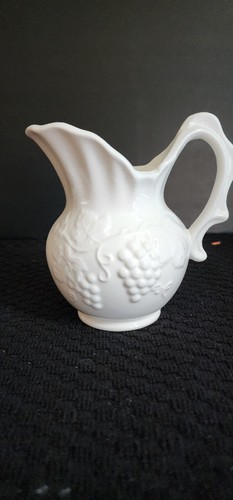 VTG 50s Enesco White Porcelain Pitcher Embossed Floral Relief, Japan
