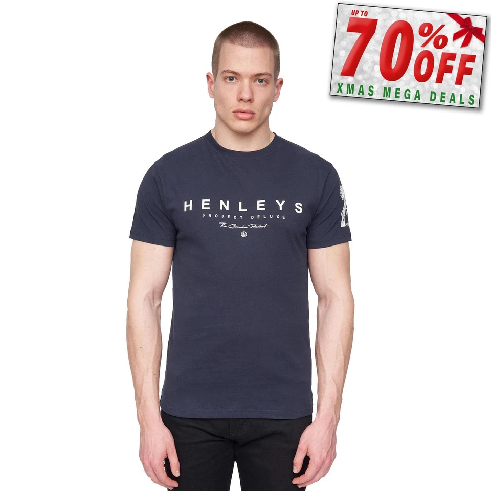 Henleys Hentyme Mens Casual Designer Dress Fashion Smart Top T-Shirt Navy