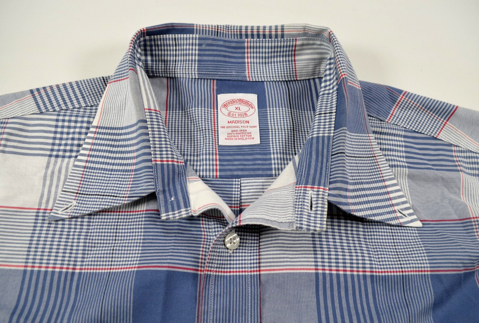 Brooks Brothers Madison Shirt Men's XL Plaid Blue White & Red Long Sleeves thumbnail 6