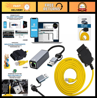 3-in-1 OBD2 to Ethernet Cable for BMW | USB-C & USB A Adapter | CarPlay Activati