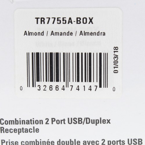 Eaton Almond Tamper Resistant 15A Outlet Receptacle 3.1A USB Charger TR7755A - Picture 7 of 7