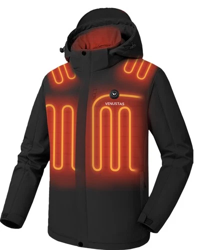 Venustas Men's Waterproof Heated Jacket with Battery & Detachable Hood - product listing photo