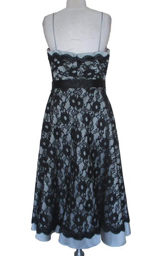 Lillie Rubin Black Lace Dress Gray Satin Size 12 Women Cocktail Party - Picture 4 of 6