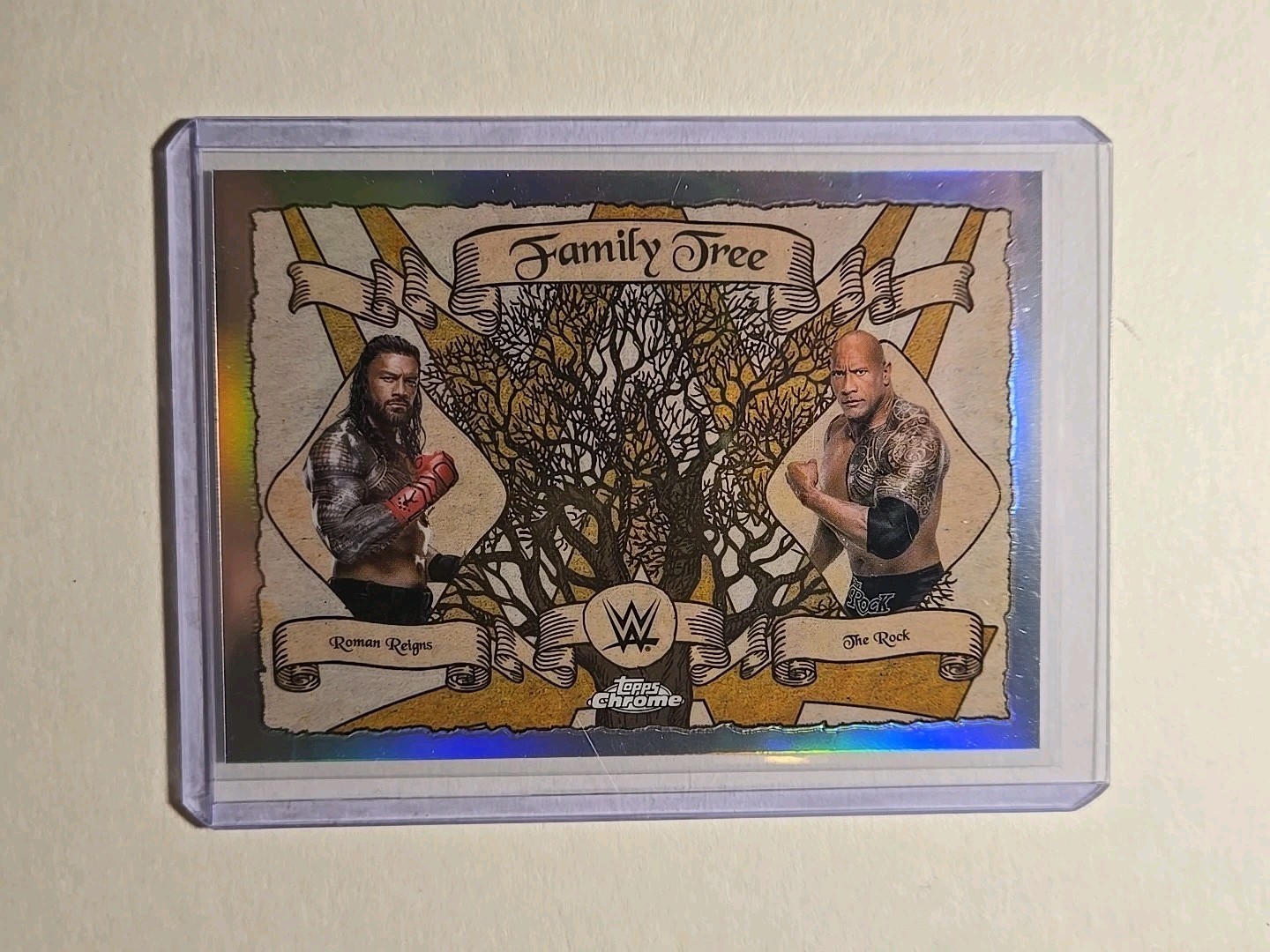 2025 Topps WWE Chrome Family Tree Refractor Roman Reigns & The Rock #FT-RR
