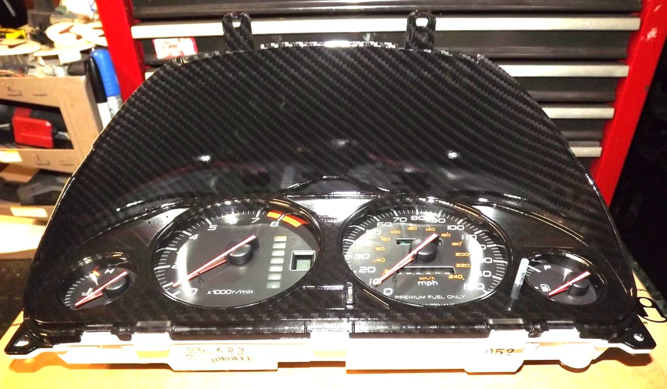 OEM+ 97-01 Honda Prelude faux carbon fiber gauge cluster meter visor assembly GV - Image 4 of 4