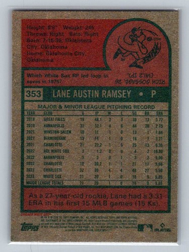 Lane Ramsey #353 2024 Topps Heritage Chicago White Sox RC - Picture 2 of 2