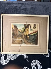 Louis Hauth… (Signed) Hand-Colored Etching – European Street Scene, Framed,