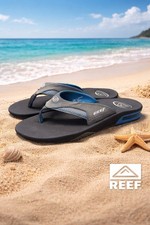Reef Fanning Flip Flops Bottle Opener Gray Blue Sandals Mens Size 9